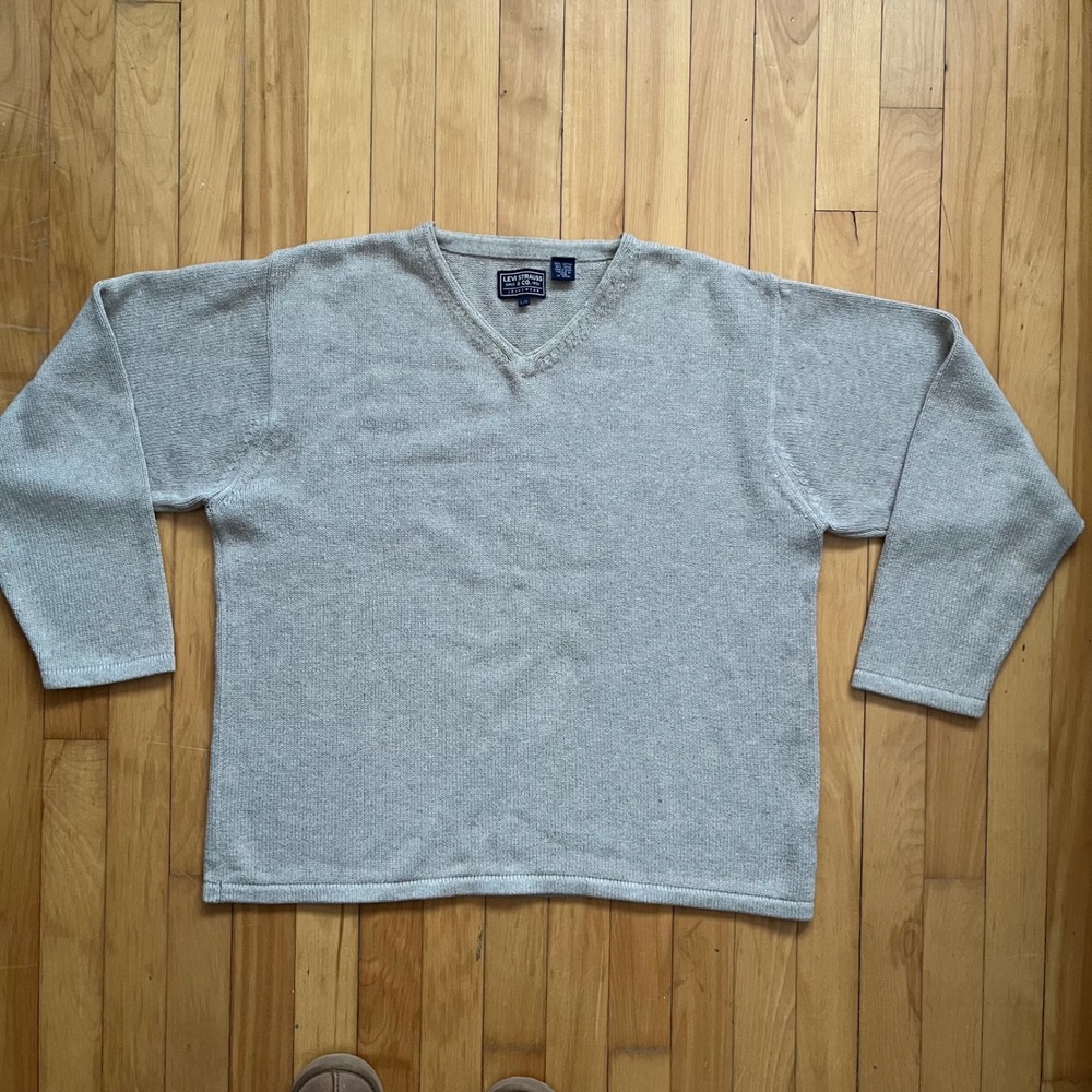 Levi Strauss Co Jeanswear Mens L G V Neck Knit Sweater Light Gray Cotton